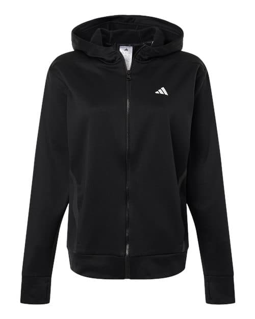 Adidas Women's Game & Go Fleece Full-Zip Hooded Sweatshirt in Black/ White