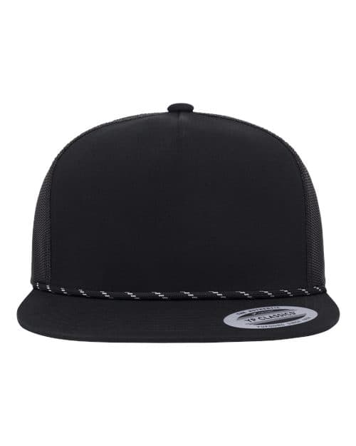 YP Classics Classic Five-Panel Trucker Rope Cap in Black