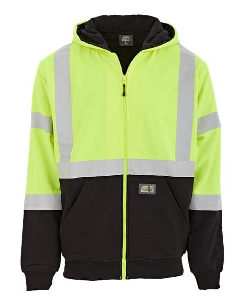 Berne Apparel Men's Tall Hi-Vis Class 3 Color Block Full-Zip Hooded Sweatshirt