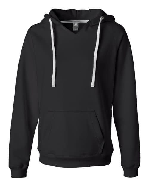 J. America Women's Sueded V-Neck Hooded Sweatshirt in Black