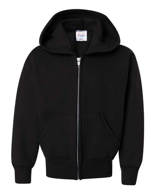 Hanes Youth EcoSmart® Full-Zip Hooded Sweatshirt in Black