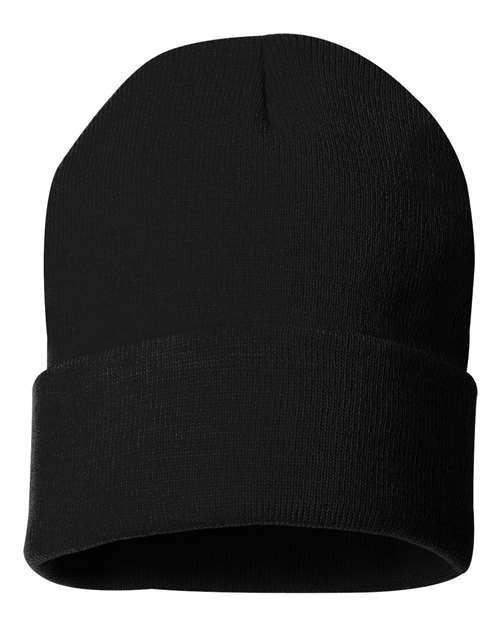 Sportsman 12" Solid Cuffed Beanie in Black