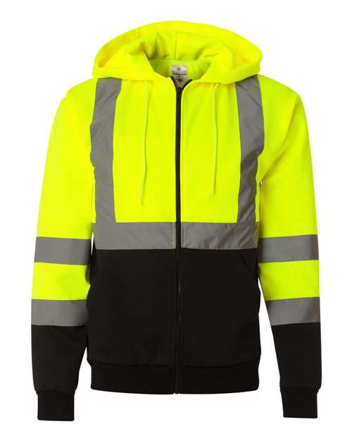 Kishigo Unisex Hi-Vis Full-Zip Hooded Sweatshirt in Lime