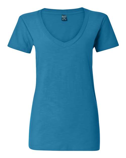 J. America Women's V-Neck Slub T-Shirt