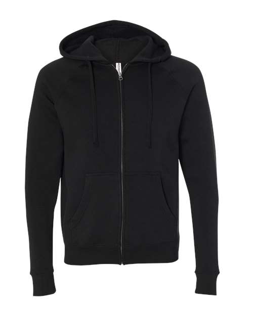 Independent Trading Co. Unisex Special Blend Raglan Full-Zip Hooded Sweatshirt in Black