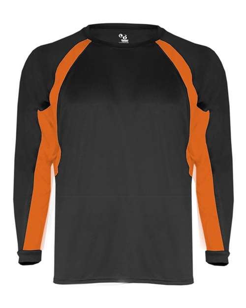 Badger Men's B-Core Hook Long Sleeve T-Shirt in Black/ Burnt Orange