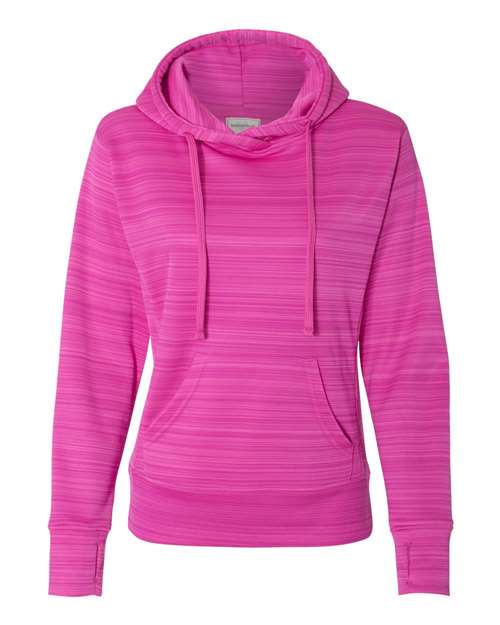 J. America Women's Odyssey Striped Performance Fleece Lapover Hooded Sweatshirt