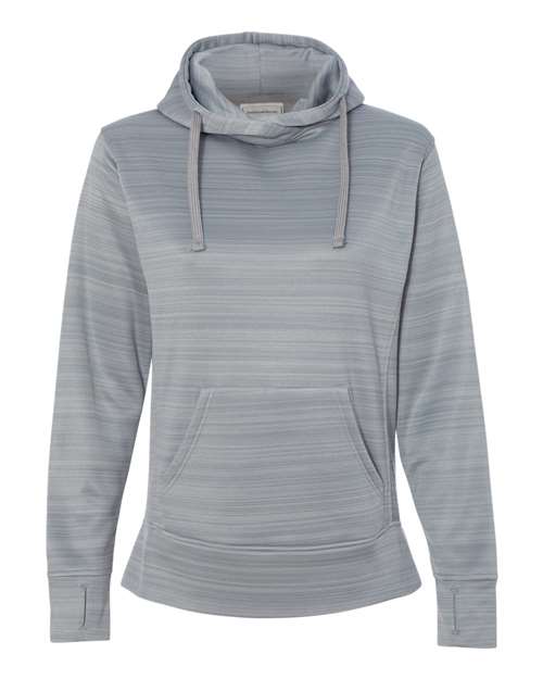 J. America Women's Odyssey Striped Performance Fleece Lapover Hooded Sweatshirt