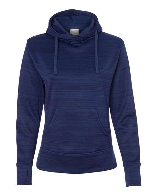 J. America Women's Odyssey Striped Performance Fleece Lapover Hooded Sweatshirt