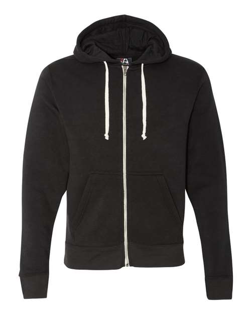 J. America Men's Triblend Full-Zip Hooded Sweatshirt in Black Solid
