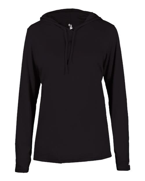 Badger Women's B-Core Hooded Long Sleeve T-Shirt in Black