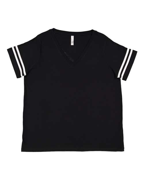 LAT Women's Curvy Collection Vintage Football Tee in Black Solid/ White