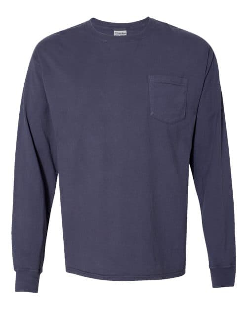 ComfortWash by Hanes Unisex Garment-Dyed Long Sleeve T-Shirt With a Pocket in Anchor Slate