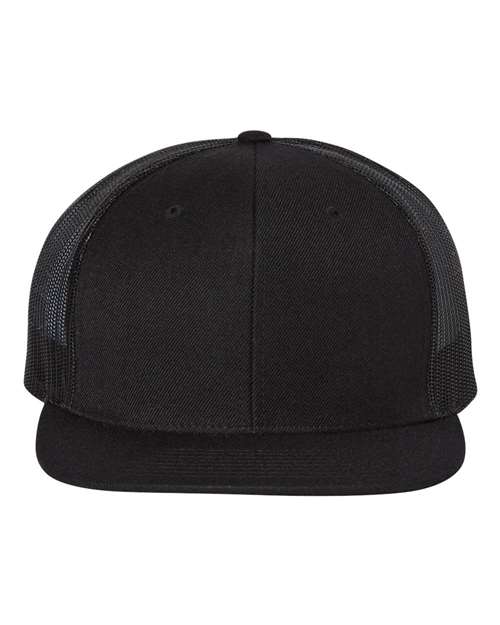 Richardson Wool Blend Flat Bill Trucker Cap in Black/ Black