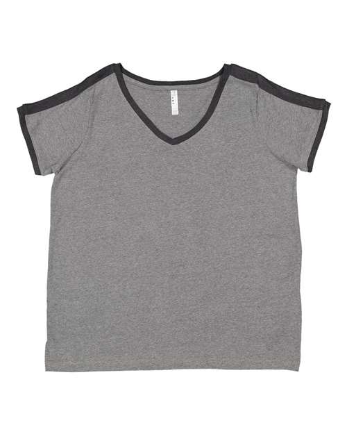 LAT Women's Curvy Retro Ringer Premium Jersey V-Neck Tee