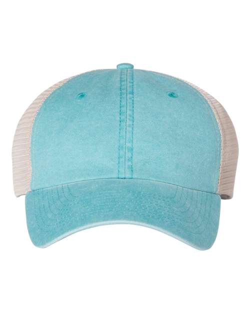 Valucap Pigment-Dyed Trucker Cap in Aqua/ Stone
