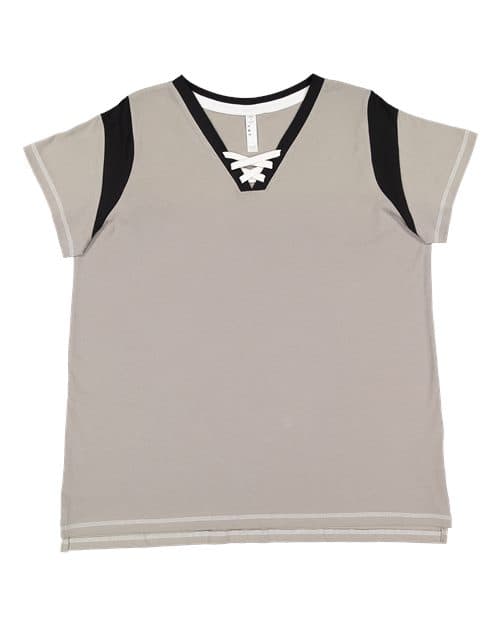 LAT Women's Curvy Lace Up Fine Jersey Tee