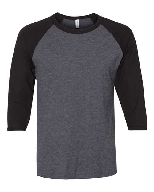JERZEES Premium Blend Ringspun Three-Quarter Sleeve Raglan Baseball T-Shirt in Black Ink Heather/ Black Ink