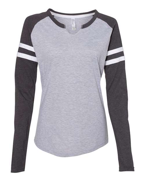 LAT Women's Fine Jersey Mash Up Long Sleeve T-Shirt in Vintage Heather/ Vintage Navy
