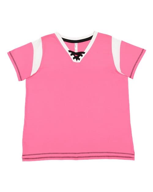 LAT Women's Curvy Lace Up Fine Jersey Tee