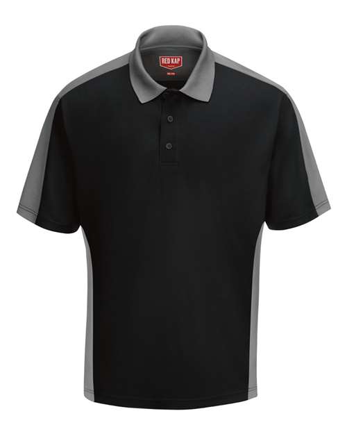 Red Kap Men's Performance Knit Two Tone Polo in Black/ Charcoal