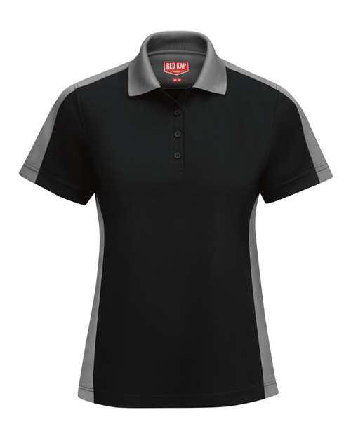 Red Kap Women's Performance Knit Two-Tone Polo in Black/ Charcoal