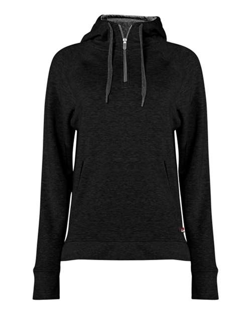 Badger Women's FitFlex French Terry Quarter-Zip Hooded Pullover in Black