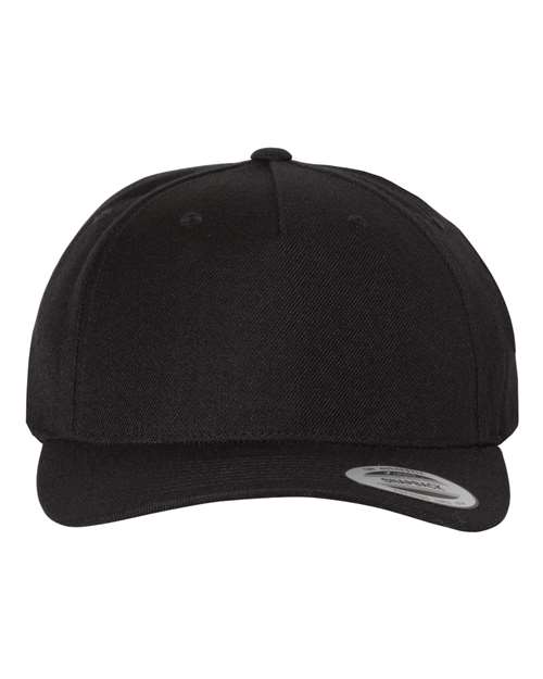 YP Classics Premium Five-Panel Curved Bill Snapback Cap in Black