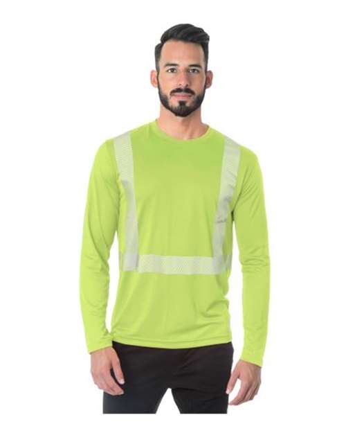 Bayside Unisex USA-Made Hi-Visibility Long Sleeve Performance T-Shirt - Segmented Tape in Lime Green
