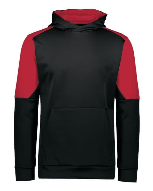 Holloway Youth Blue Chip Hooded Sweatshirt in Black/ Scarlet