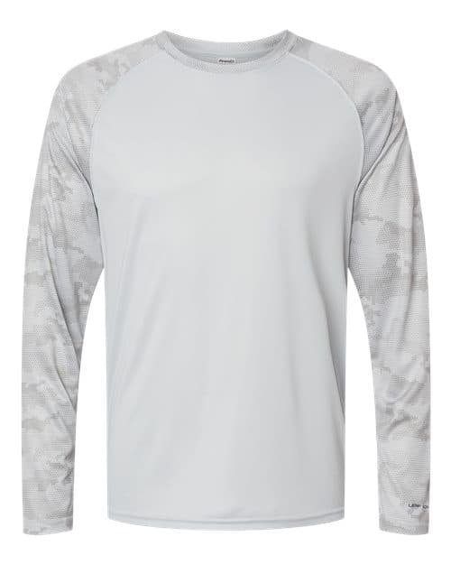 Paragon Unisex Cayman Performance Camo Colorblocked Long Sleeve T-Shirt in Aluminum