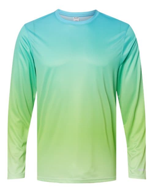 Paragon Unisex Barbados Performance Pin Dot Long Sleeve T-Shirt in Aqua Blue/ Light Lime