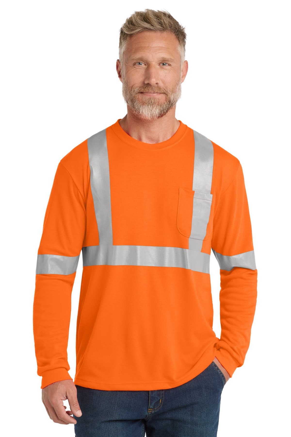 CornerStone CornerStone ANSI 107 Class 2 Long Sleeve Safety T-Shirt. CS401LS in Safety Orange/ Reflective