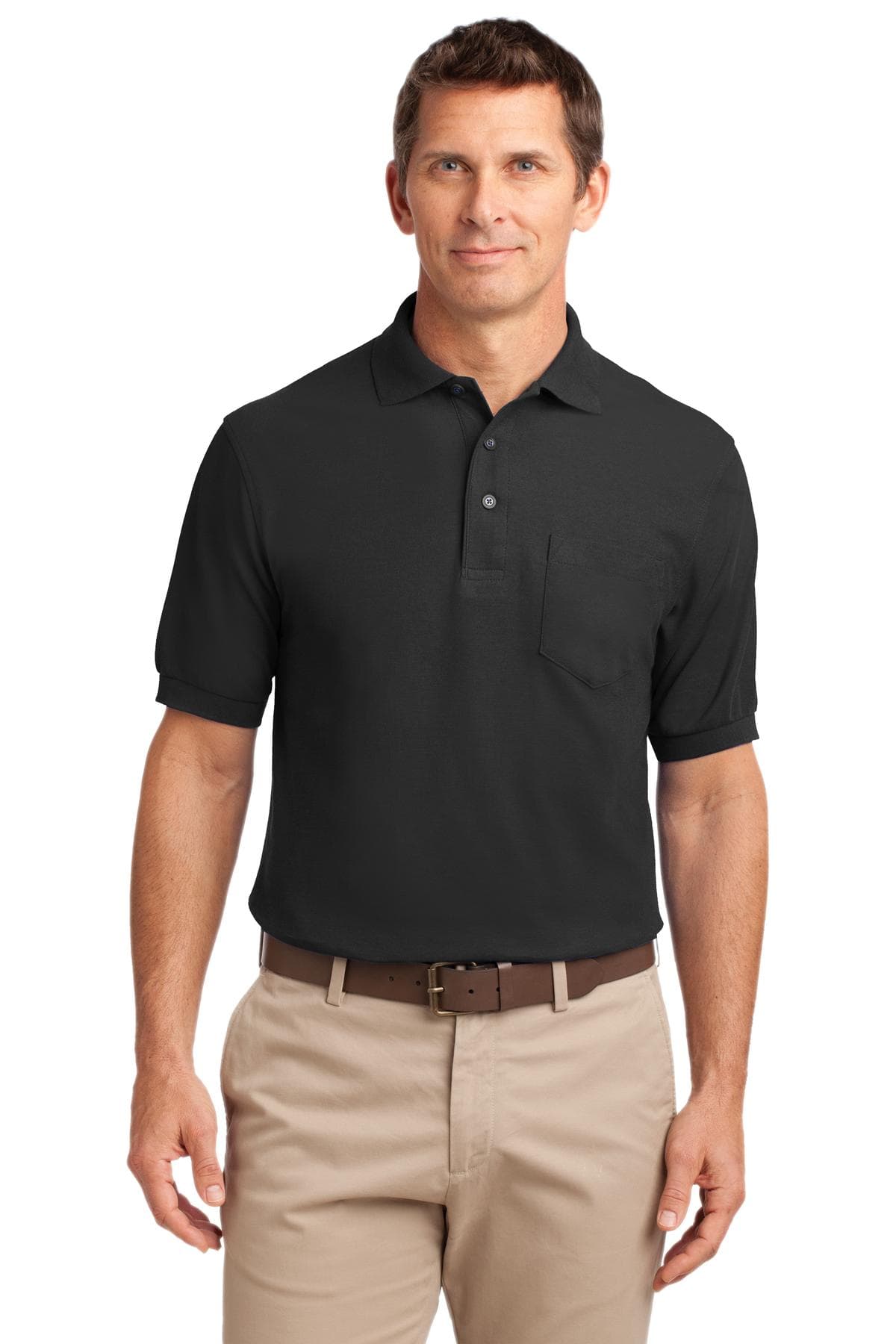 Port Authority Port Authority Silk Touch Polo with Pocket. K500P in Black