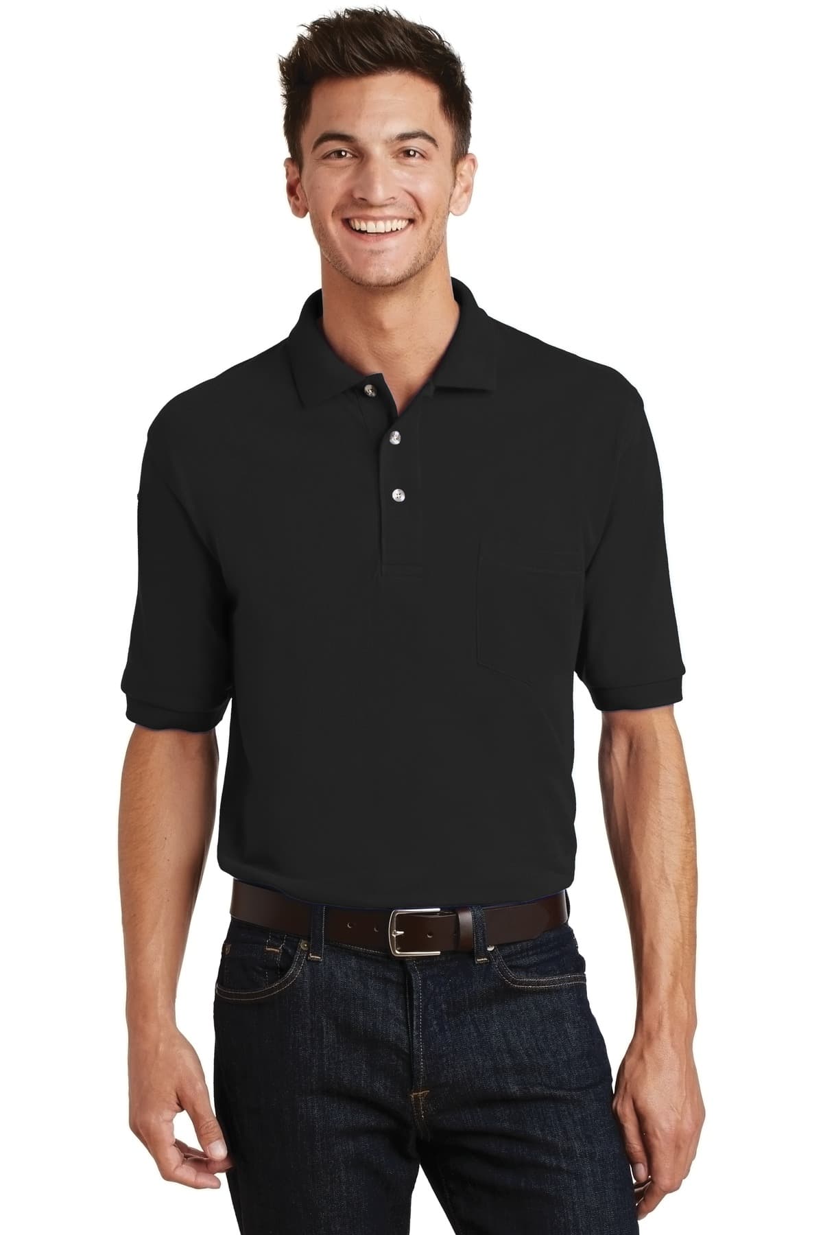 Port Authority Port Authority Heavyweight Cotton Pique Polo with Pocket. K420P in Black