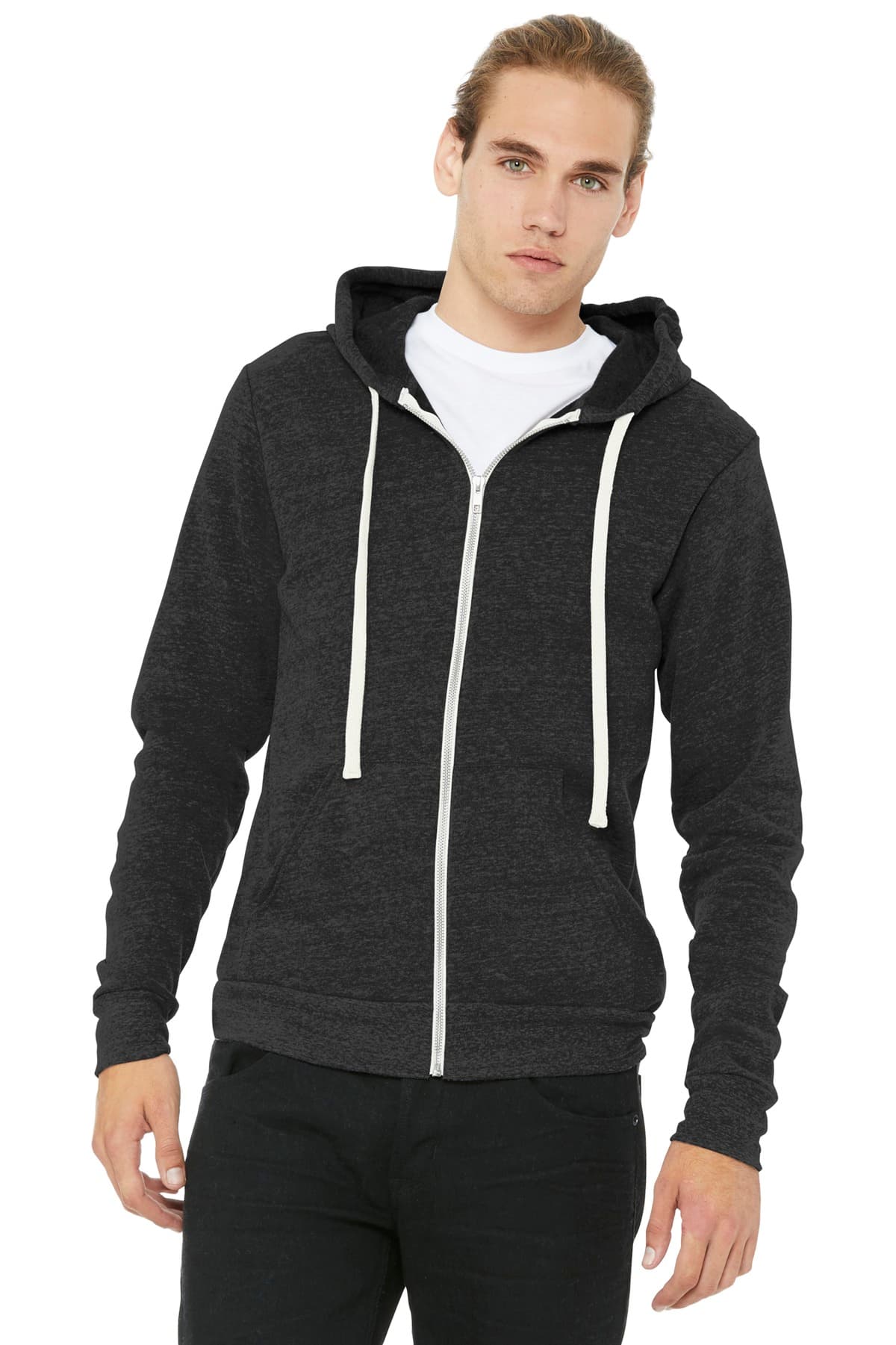 Bella + Canvas BELLA+CANVAS Unisex Triblend Sponge Fleece Full-Zip Hoodie. BC3909 in Charcoal-Black Triblend