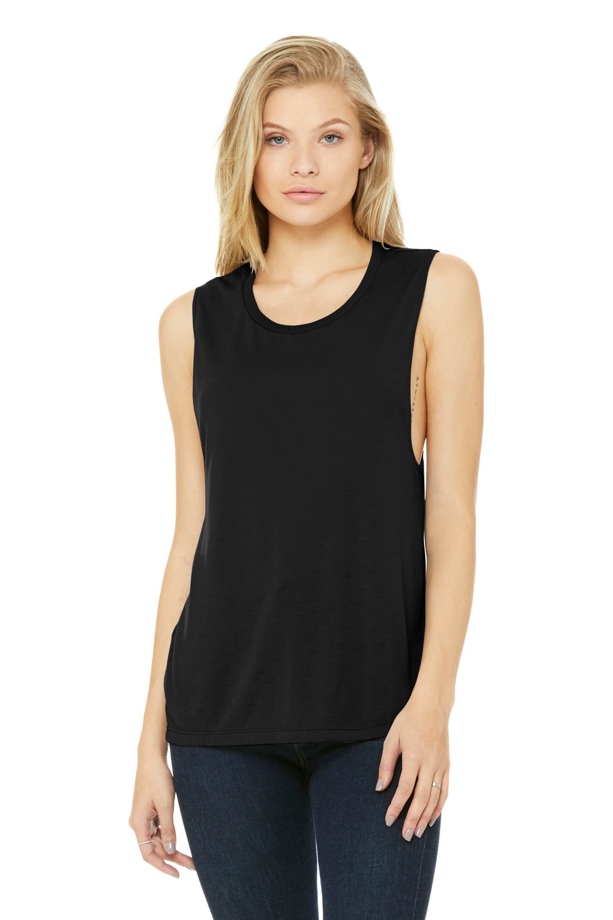 Bella + Canvas BELLA+CANVAS Women's Flowy Scoop Muscle Tank. BC8803 in Black