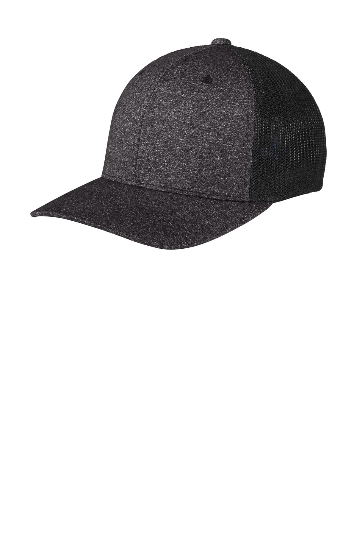 Port Authority Port Authority Flexfit Melange Mesh Back Trucker Cap C302 in Black/ Dark Charcoal Heather