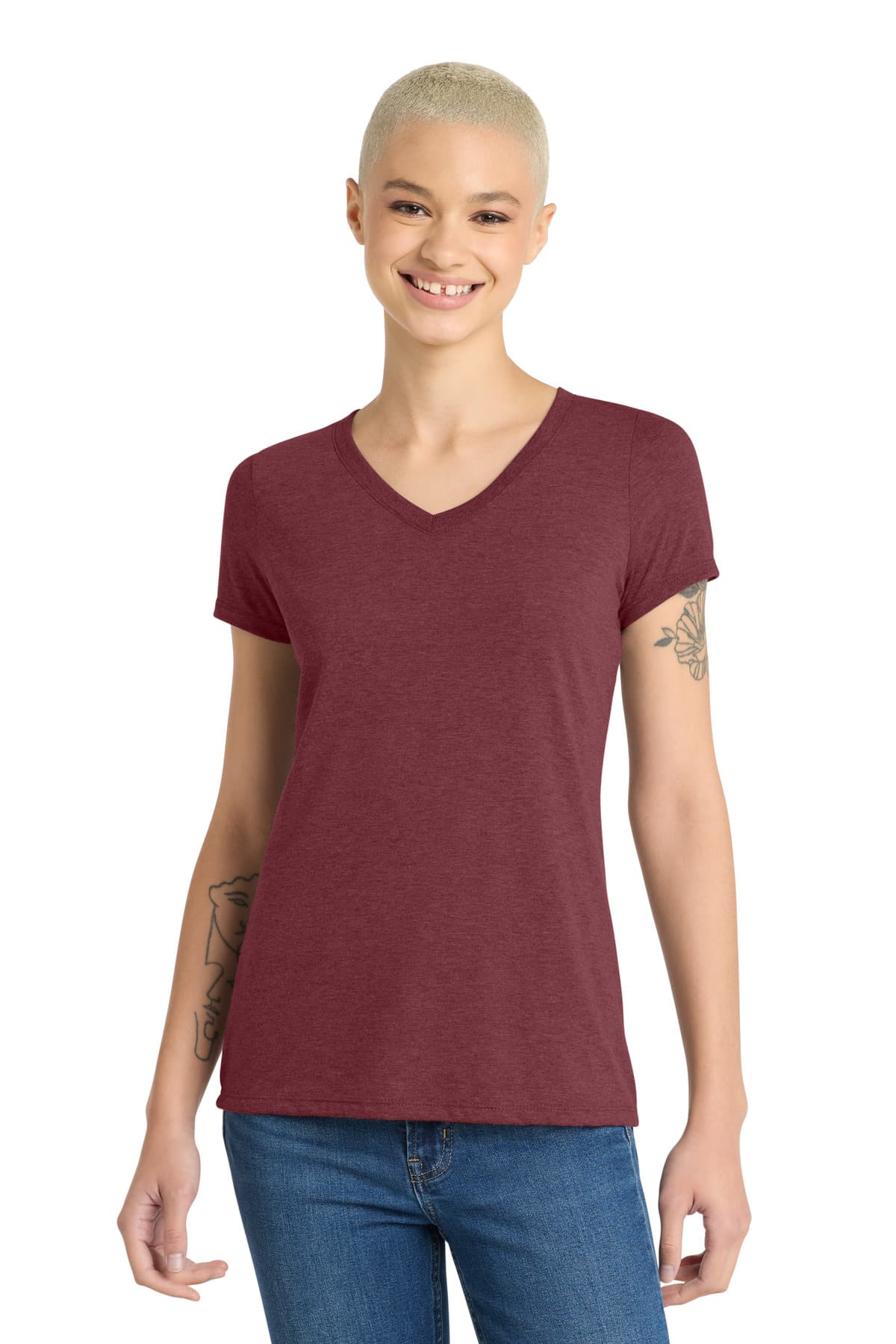 District District Women's Perfect Tri V-Neck Tee. DM1350L