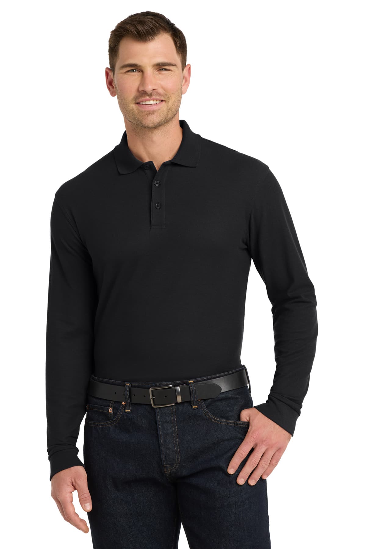 Port Authority Port Authority Long Sleeve Core Classic Pique Polo. K100LS in Deep Black