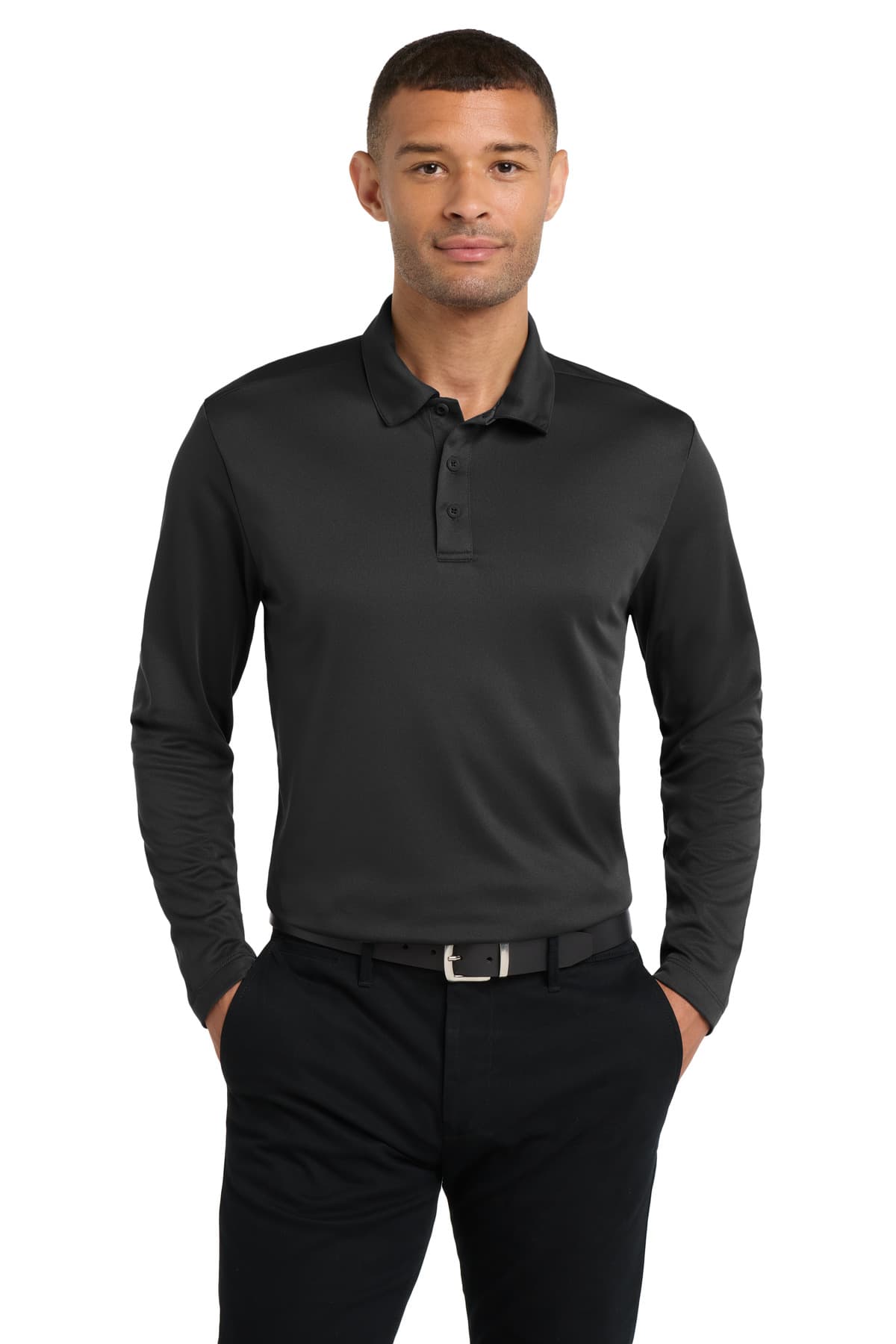 Port Authority Port Authority Silk Touch Performance Long Sleeve Polo. K540LS in Black