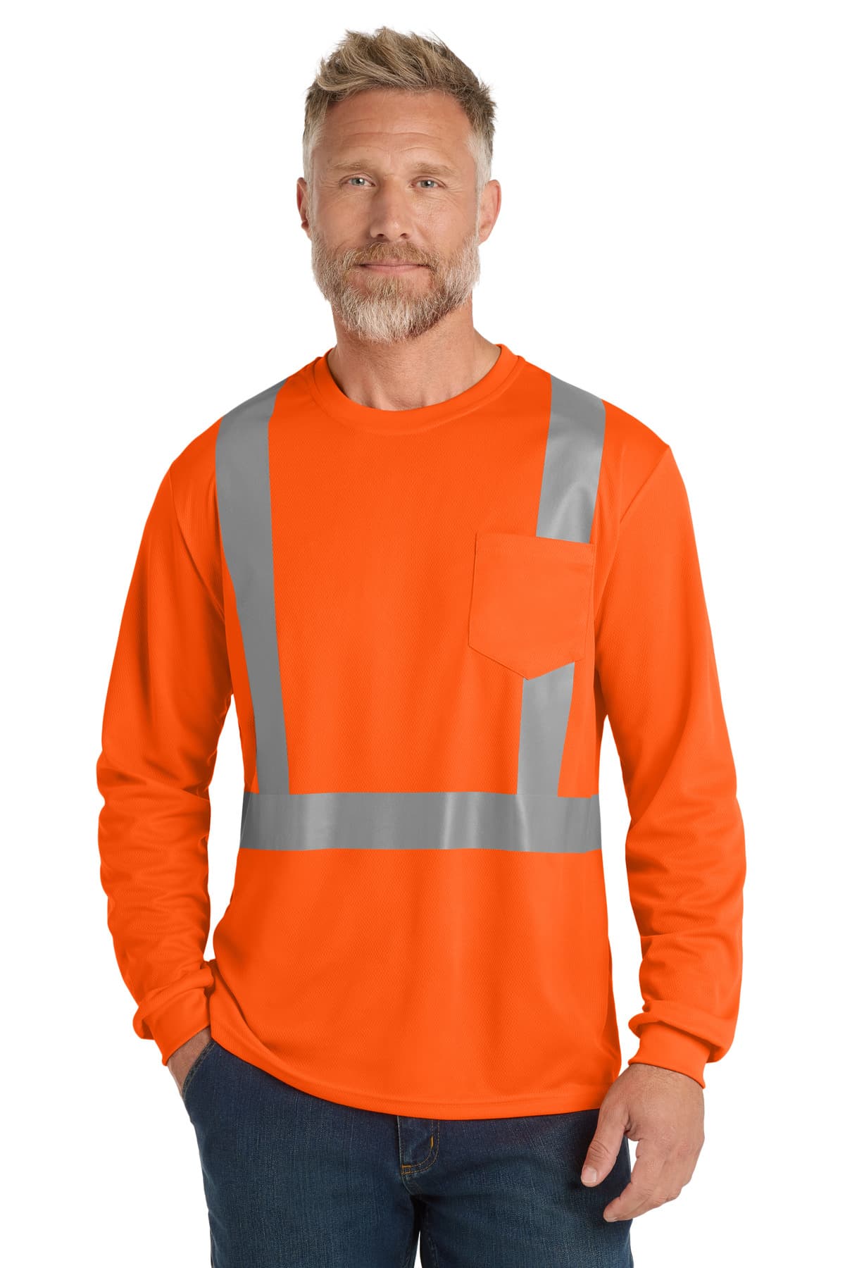 CornerStone CornerStone ANSI 107 Class 2 Mesh Long Sleeve Tee. CS201 in Safety Orange