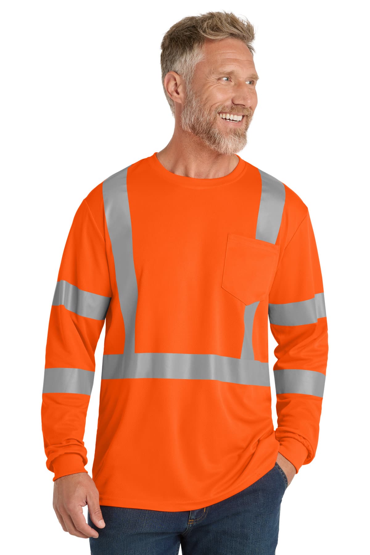 CornerStone CornerStone ANSI 107 Class 3 Mesh Long Sleeve Tee. CS203 in Safety Orange
