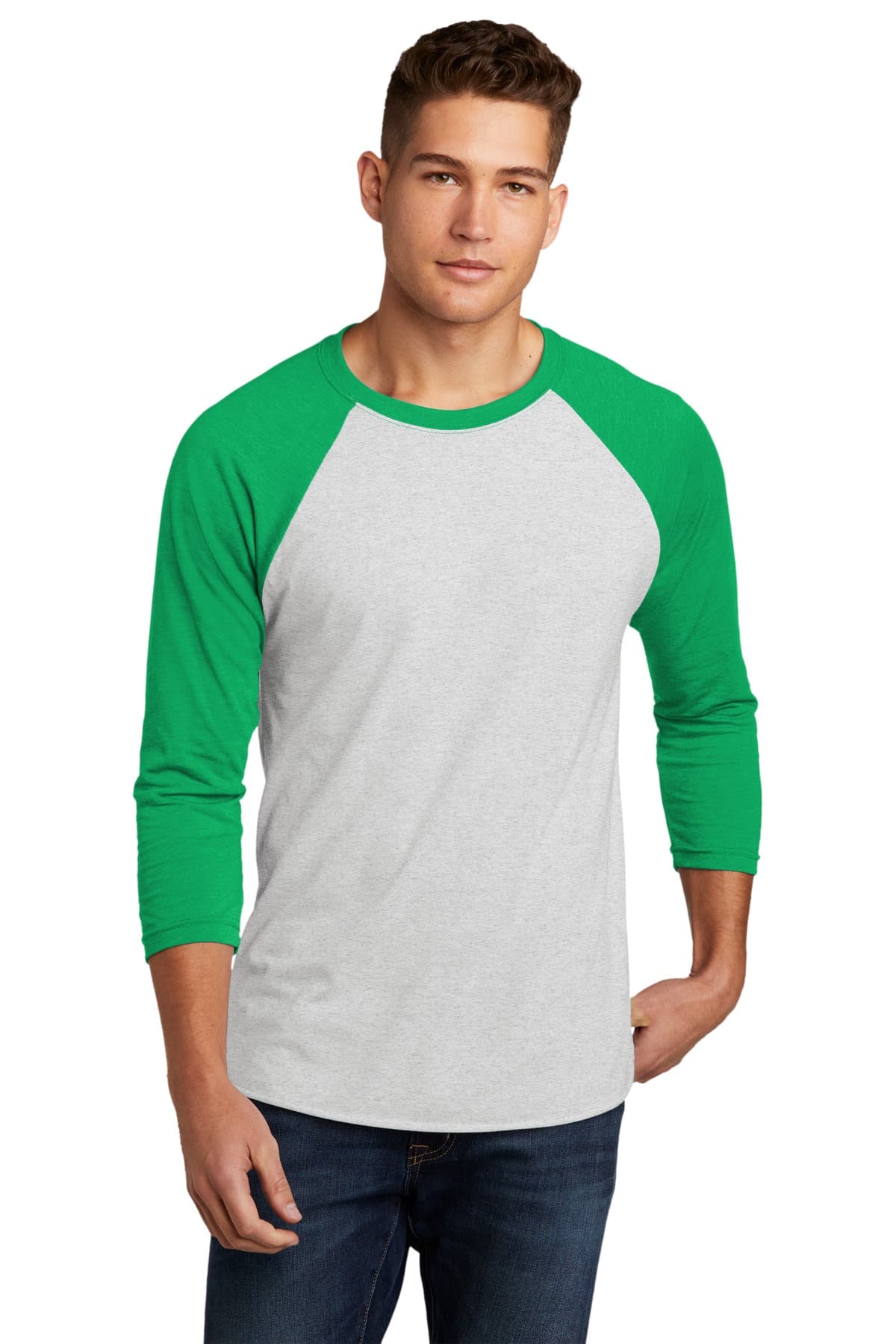 Next Level Next Level Apparel Adult Tri-Blend 3/4-Sleeve Raglan Tee. NL6051 in Envy/ Hthr White