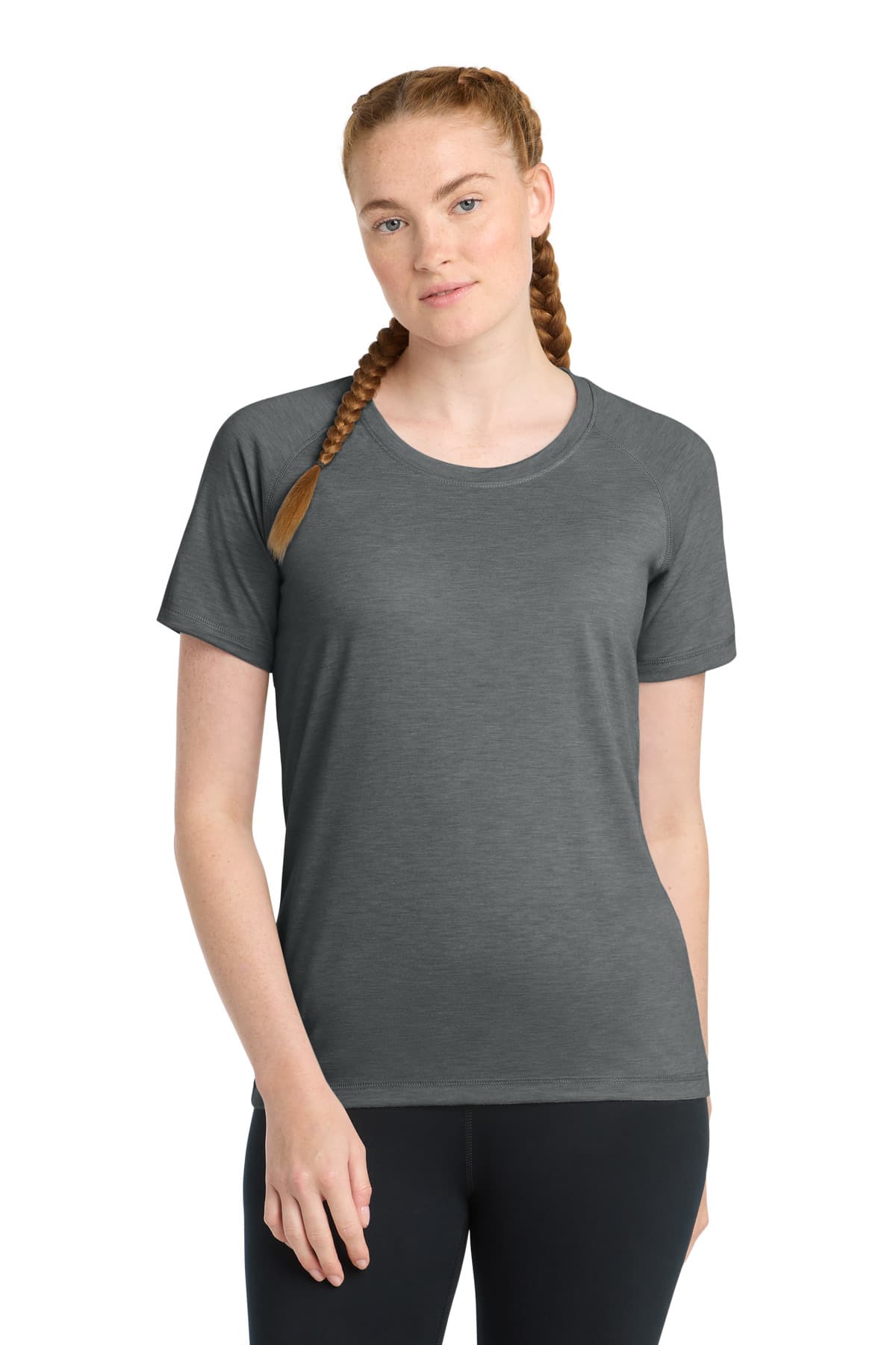 Sport-Tek Sport-Tek Women's PosiCharge Tri-Blend Wicking Scoop Neck Raglan Tee. LST400 in Dark Grey Heather