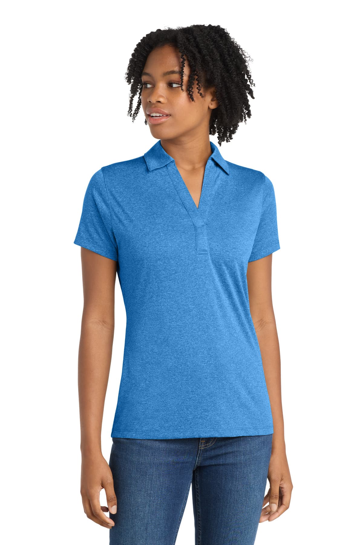 Sport-Tek Sport-Tek Women's Heather Contender Polo. LST660 in Blue Wake Heather