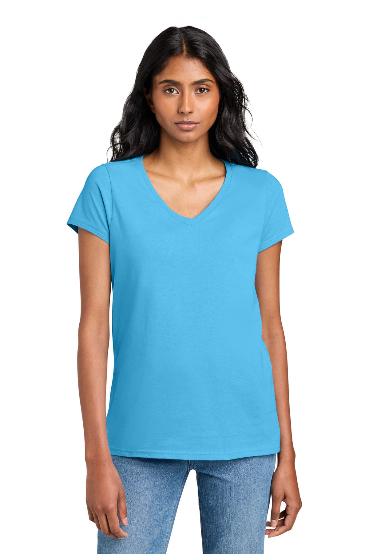 District District Women's The Concert Tee V-Neck DT5002 in Aquatic Blue