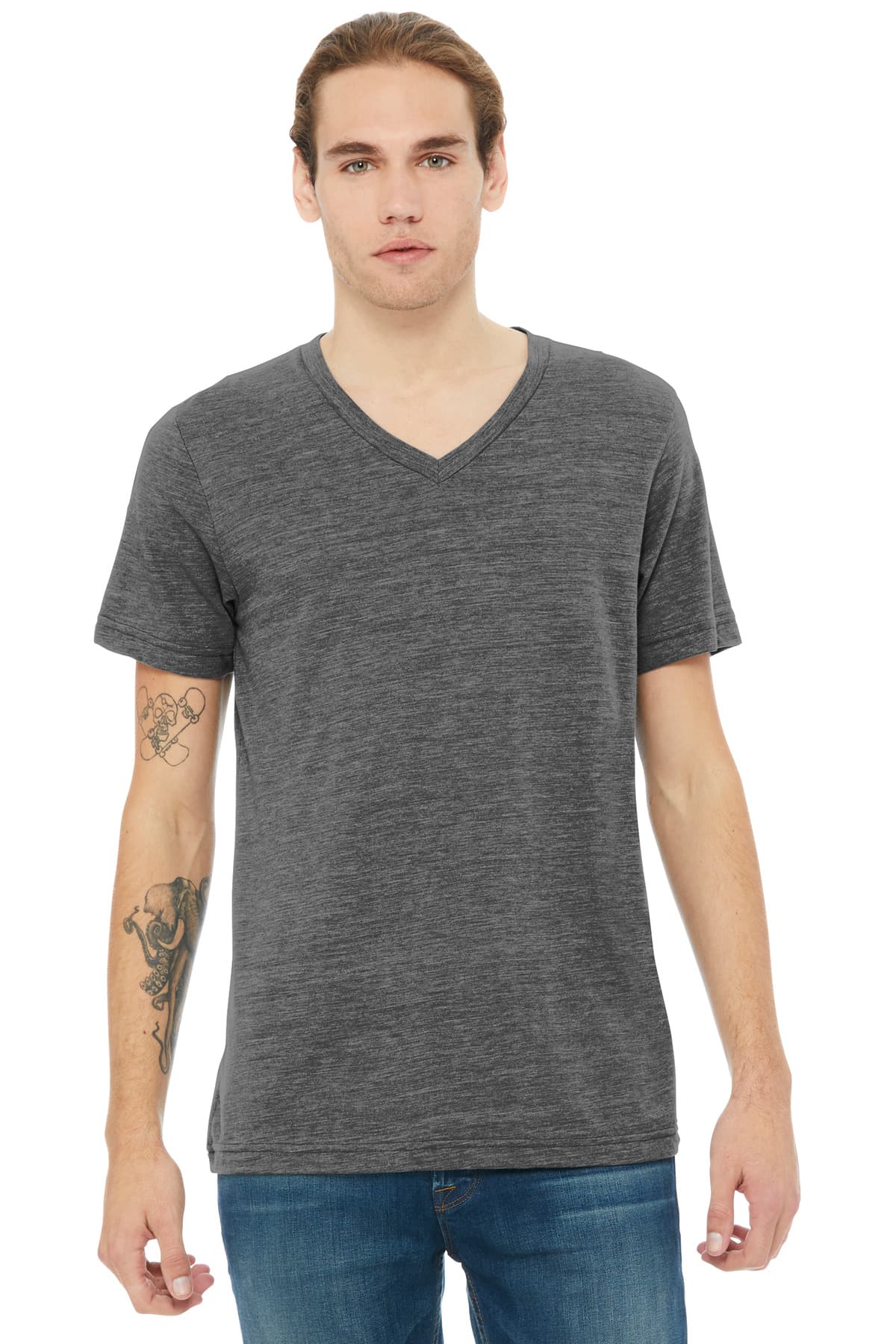 Bella + Canvas BELLA+CANVAS Unisex Textured Jersey V-Neck Tee BC3655 in Asphalt Slub