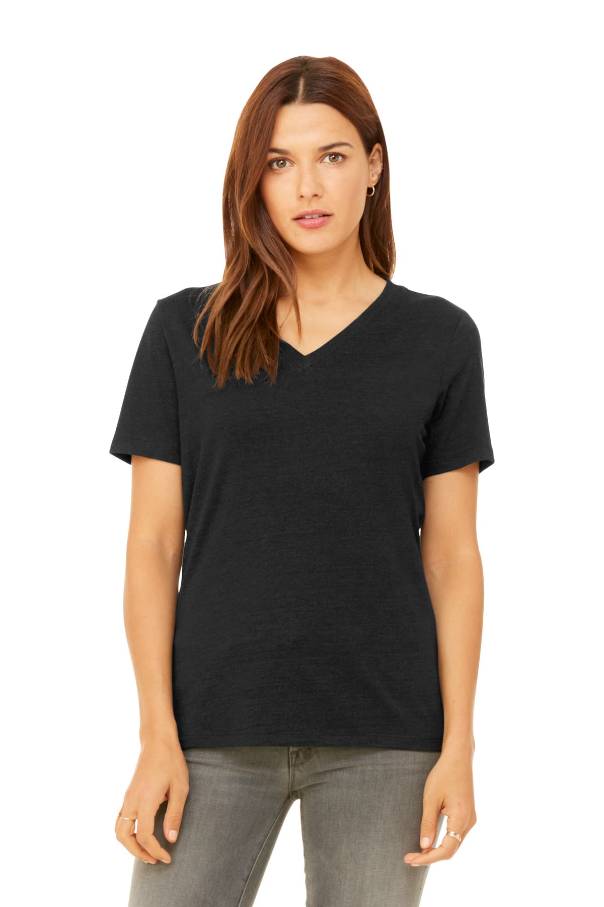 Bella + Canvas BELLA+CANVAS Women's Relaxed Heather CVC V-Neck Tee BC6405CVC in Black Heather