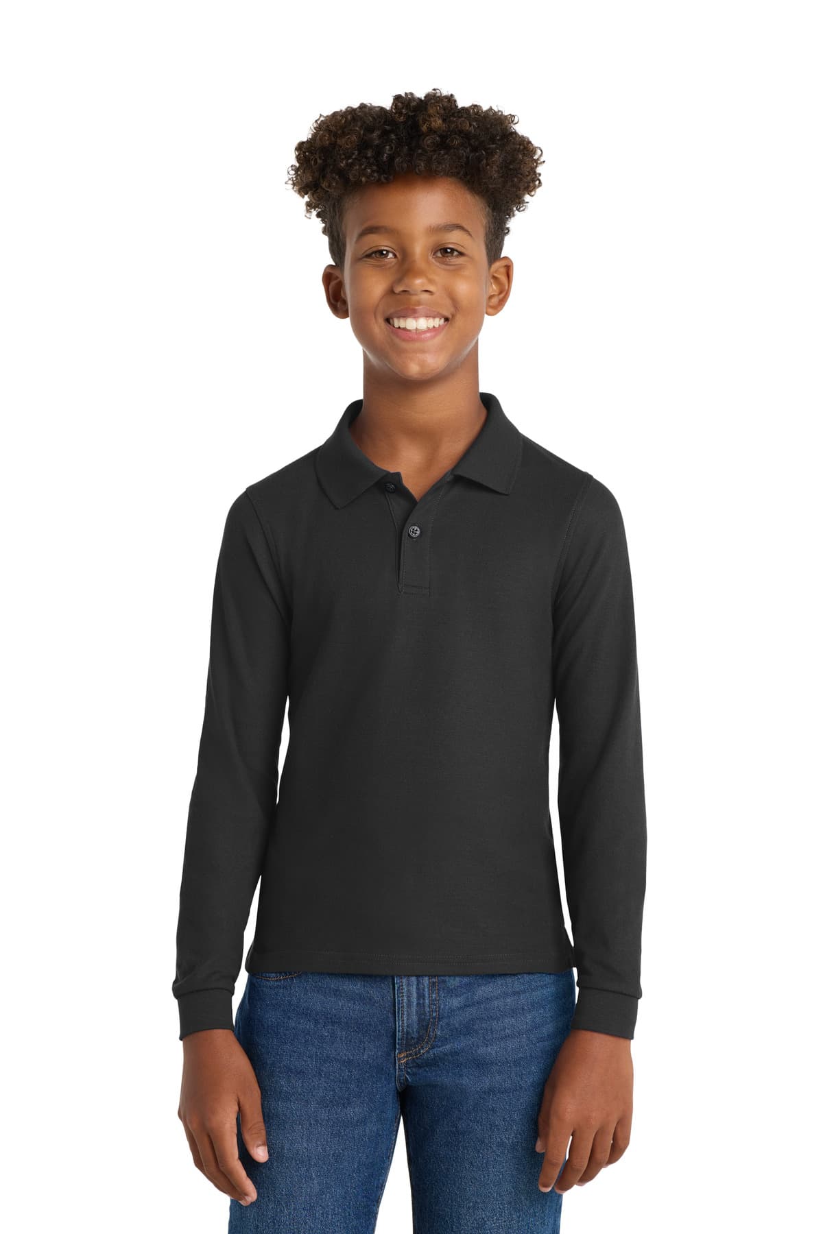 Port Authority Port Authority Youth Long Sleeve Silk Touch Polo. Y500LS in Black